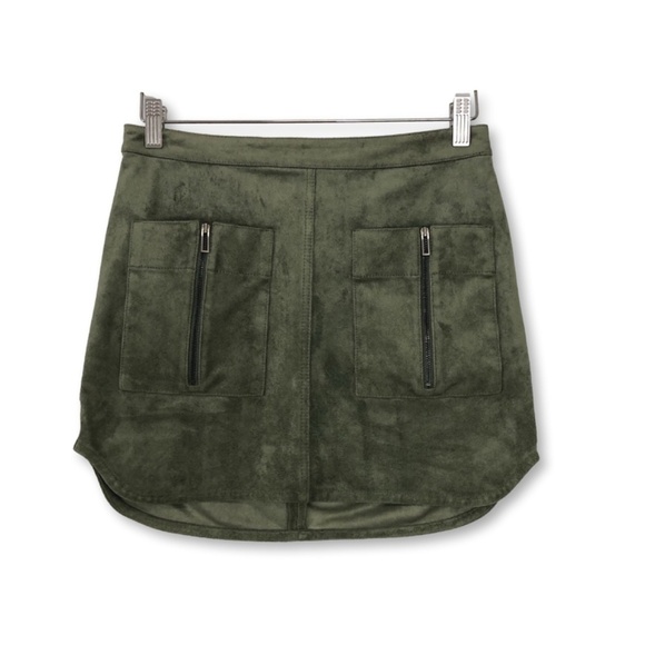 BCBGMaxazria Faux Suede Mini Skirt Olive Green XS - Picture 3 of 13